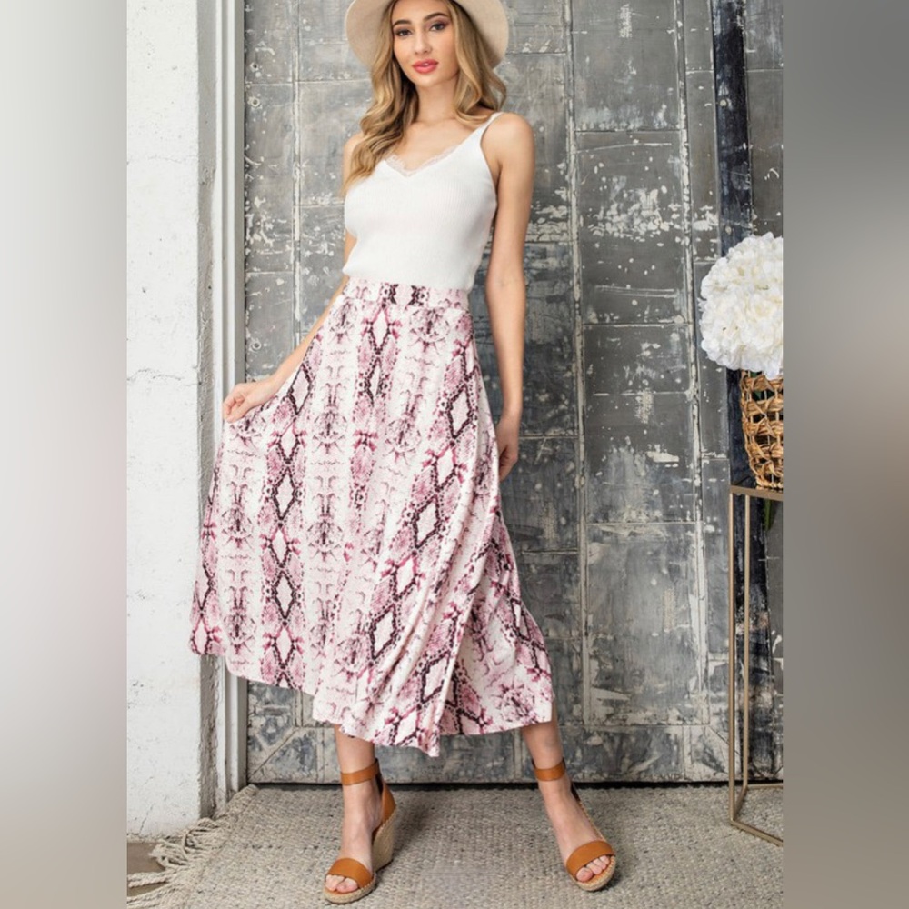 Mauve Snake Print Midi Skirt